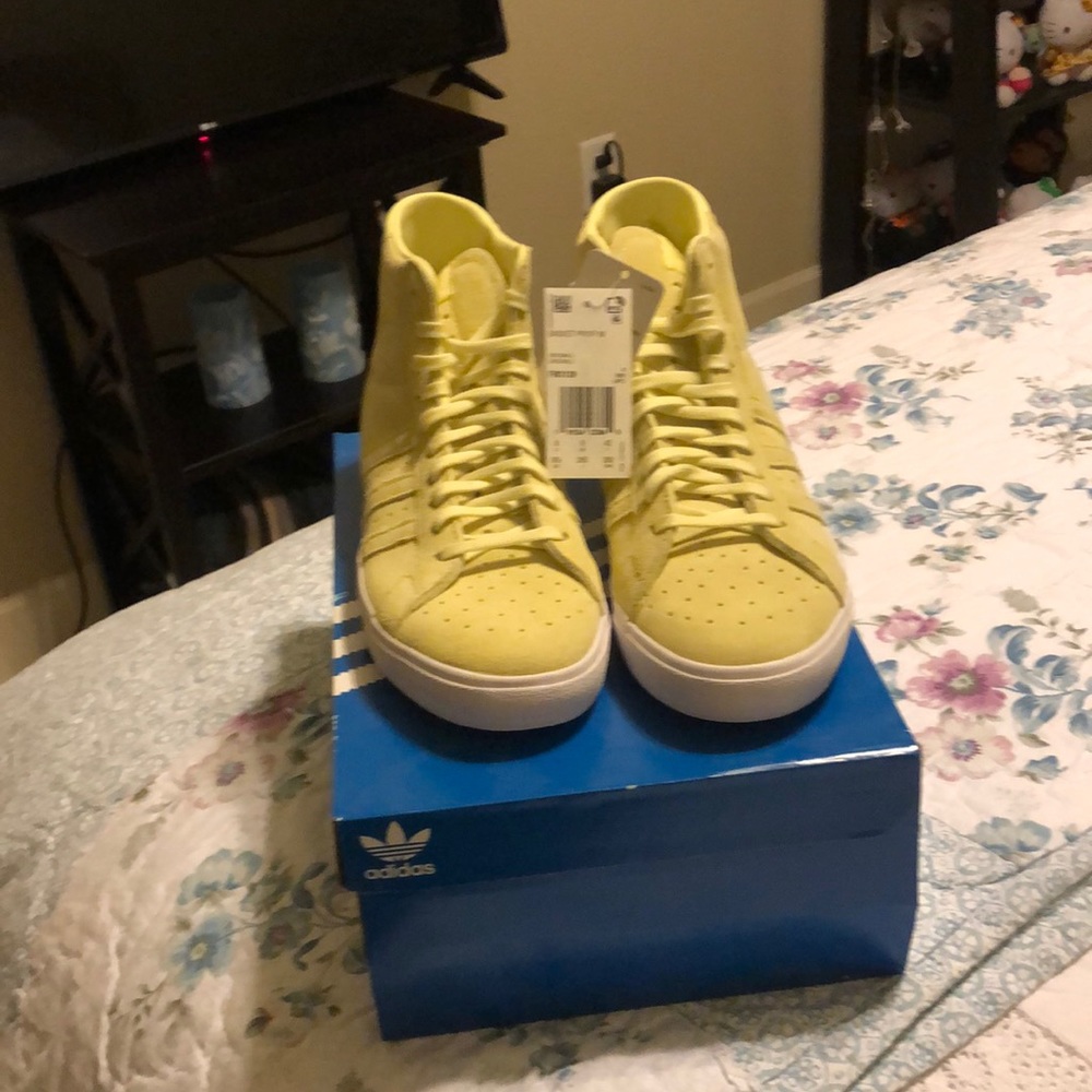 Brand new yellow suede adidas high tops 9.5